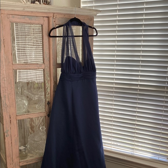 David's Bridal Navy Blue Halter A-line Maxi Dress - Picture 2 of 7